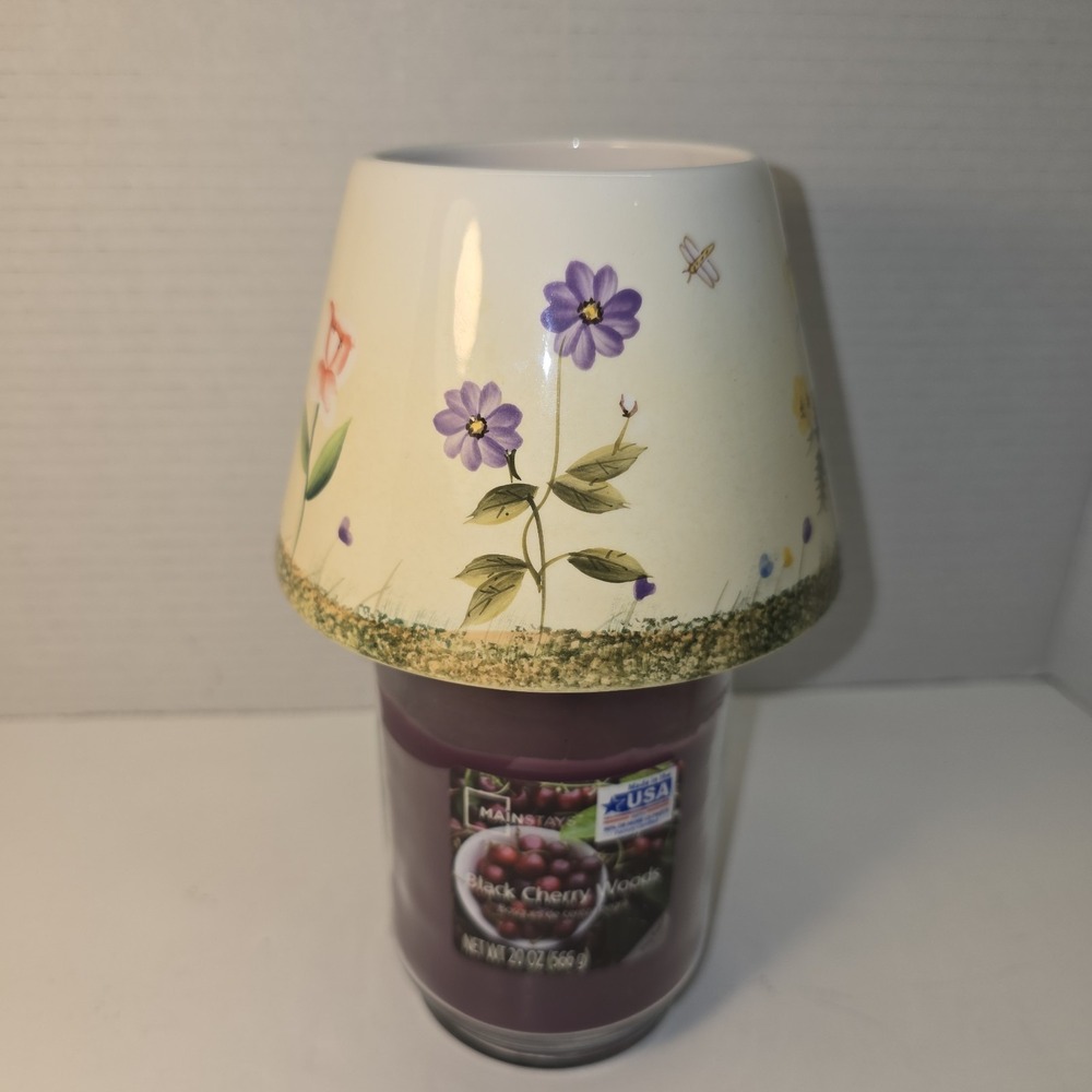 Home Interiors Candle Holder Shade Floral Butterfly Purple‎ Flowers